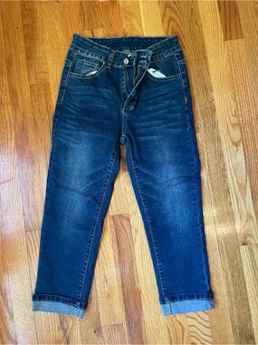 SHEIN Dark Blue Cropped Slim Jeans